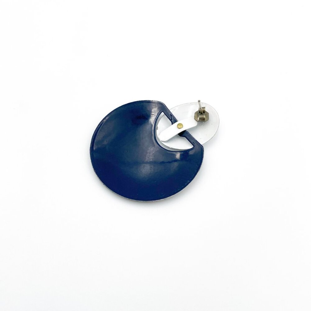 VINTAGE (c.1985) Geometric Double Circle Enamel Disc Earrings | VERY GOOD - Picture 6 of 7